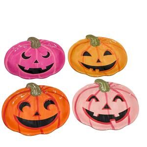 13th & Elm Halloween Pumpkin Melamine Appetizer Plates 8x7 Set of 4 BOO New